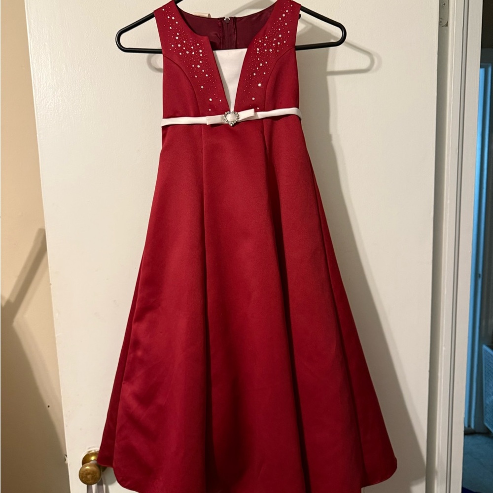 Elegant Burgundy Kids Dress with Rhinestone Accents